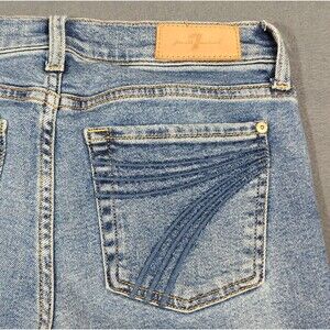 7 For All Mankind Dojo Flare Wide Leg Distressed Luxe Jeans Womens 28 Blue Denim